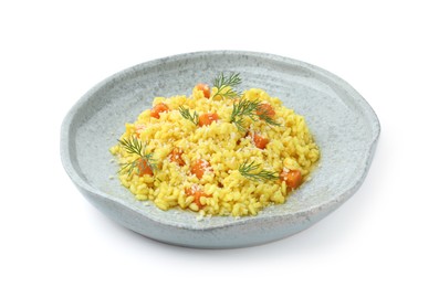 Photo of Delicious pumpkin risotto with dill isolated on white