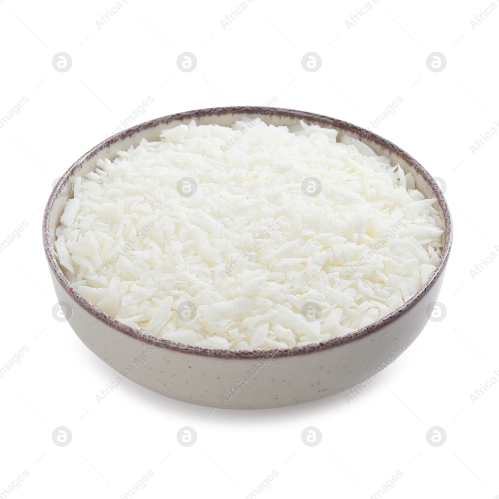 Photo of Soy wax in bowl isolated on white