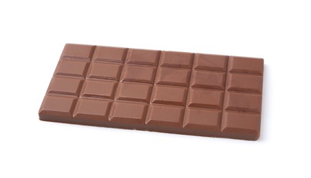 Delicious milk chocolate bar isolated on white