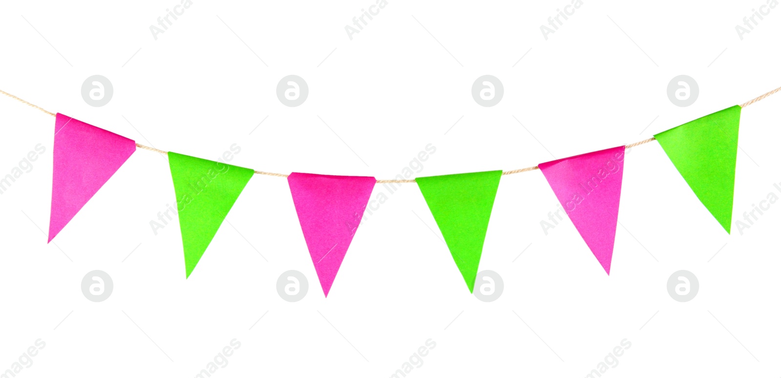 Photo of Colorful party flags isolated on white. Festive decor