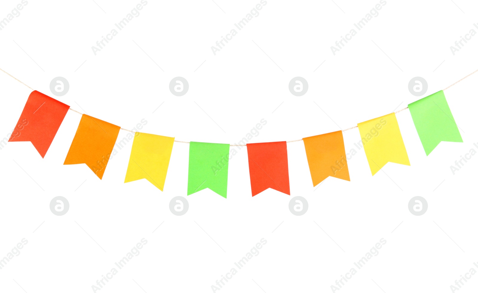 Photo of Colorful party flags isolated on white. Festive decor