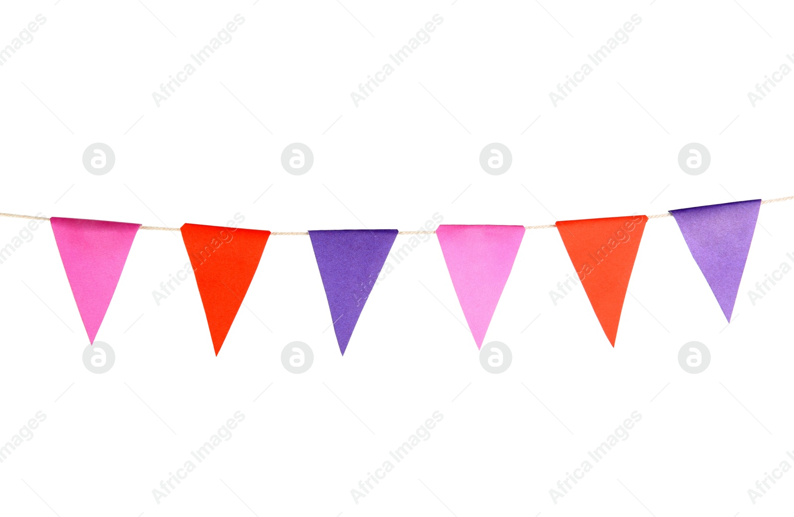 Photo of Colorful party flags isolated on white. Festive decor