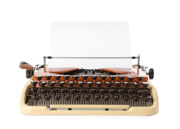 Photo of Vintage typewriter with sheet of paper isolated on white