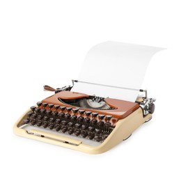 Photo of Vintage typewriter with sheet of paper isolated on white