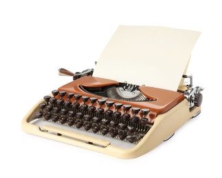 Photo of Vintage typewriter with sheet of paper isolated on white