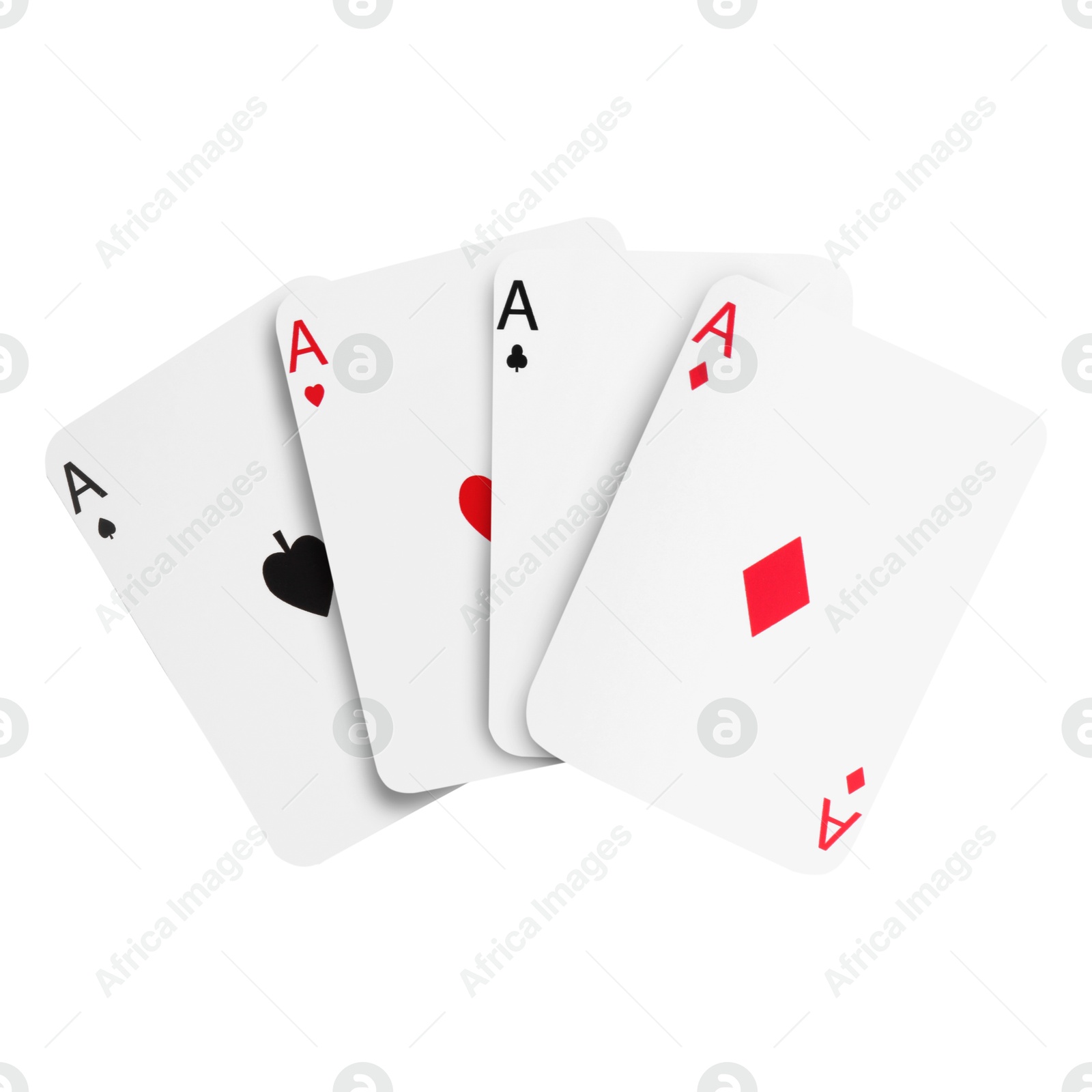 Image of Four aces in air on white background. Poker and other card games