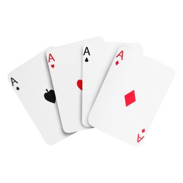 Image of Four aces in air on white background. Poker and other card games