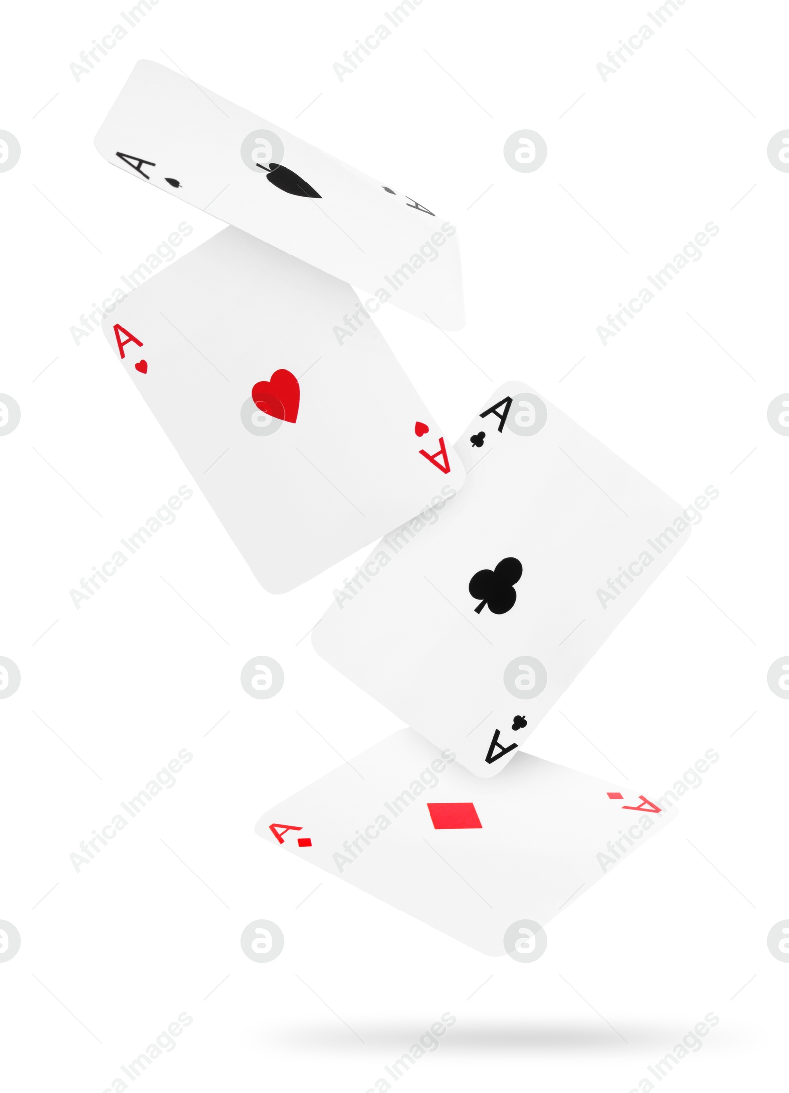 Image of Four aces in air on white background. Poker and other card games