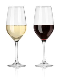 Image of Glasses with different wines isolated on white, set