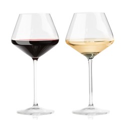 Image of Glasses with different wines isolated on white, set