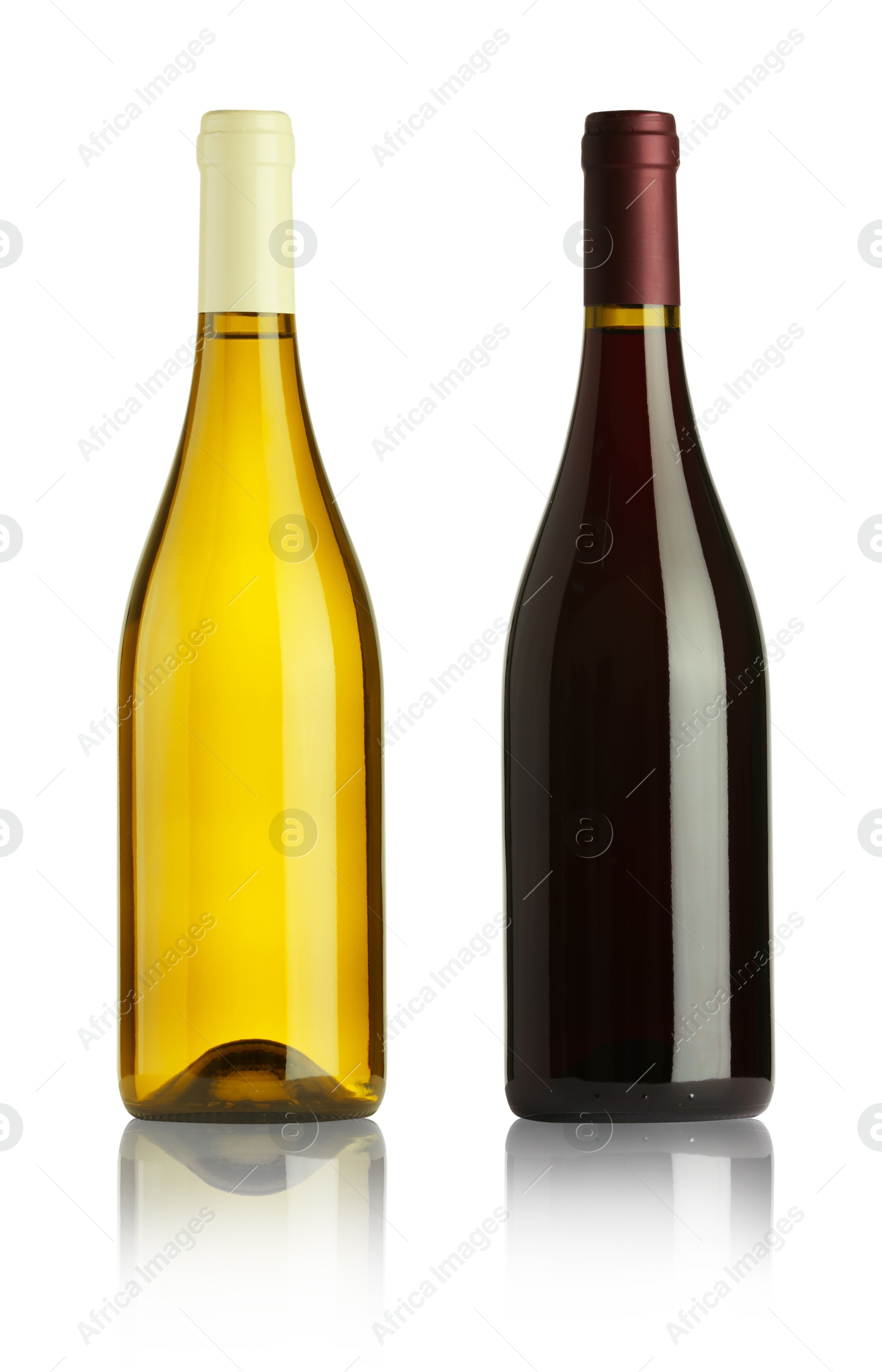 Image of Bottles with different wines isolated on white, set