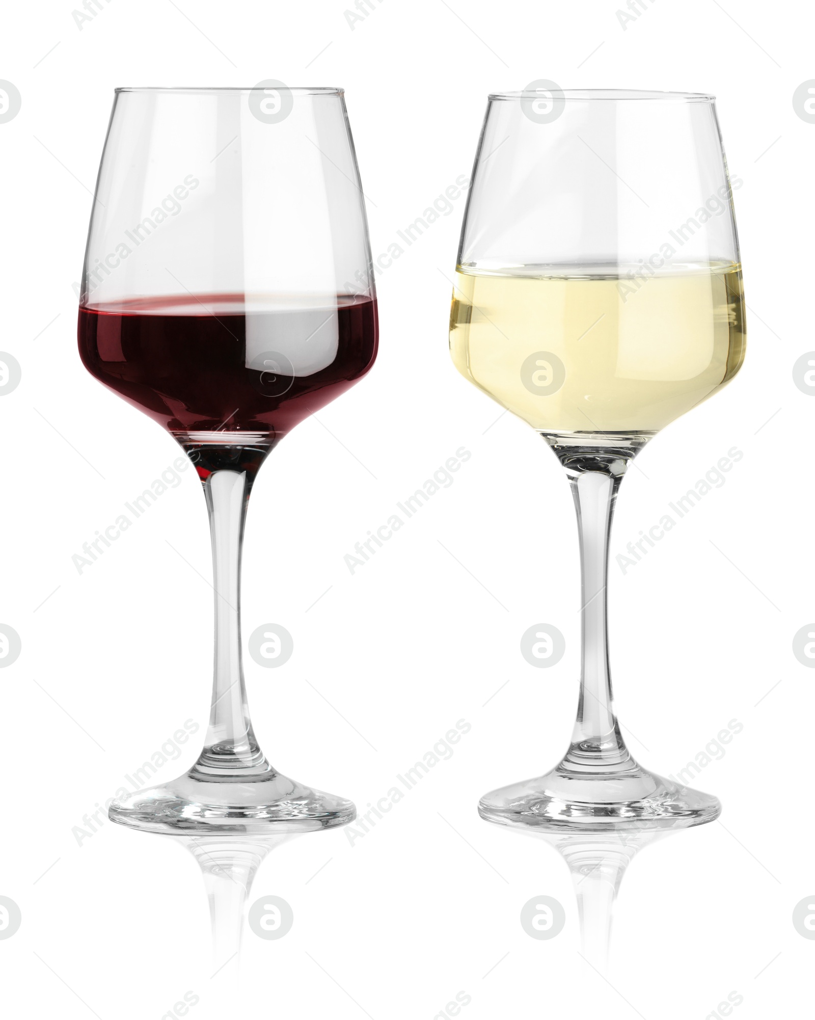 Image of Glasses with different wines isolated on white, set