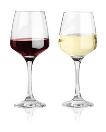 Image of Glasses with different wines isolated on white, set