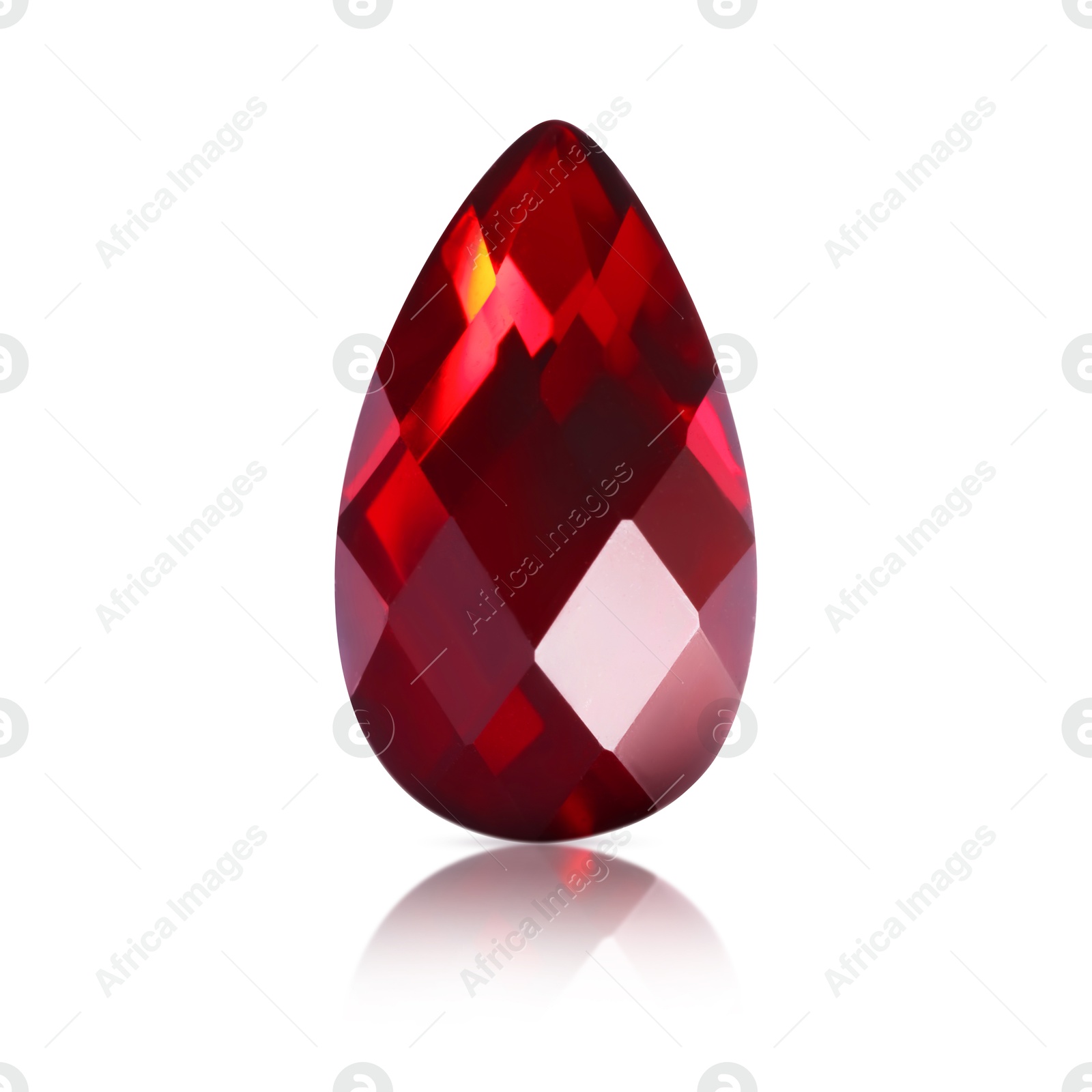 Image of One red shiny gemstone isolated on white