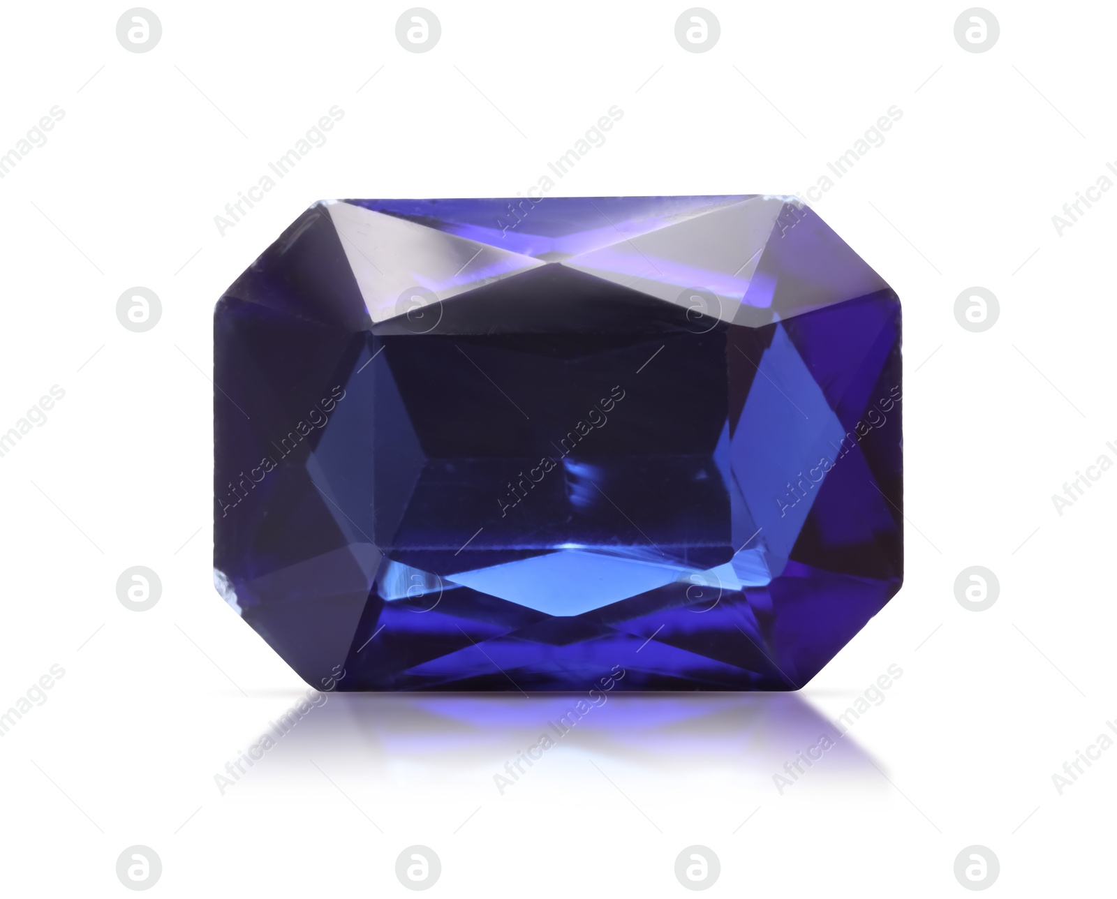 Image of One blue shiny gemstone isolated on white