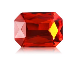 Image of One red shiny gemstone isolated on white