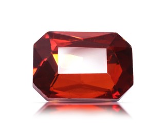 Image of One red shiny gemstone isolated on white