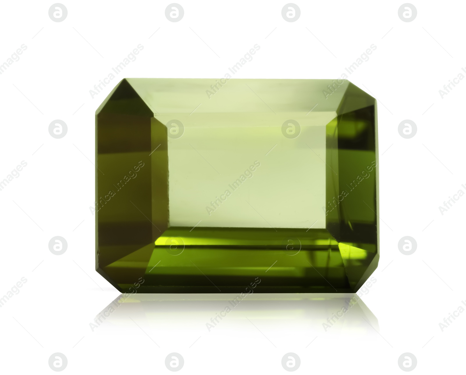 Image of One green shiny gemstone isolated on white