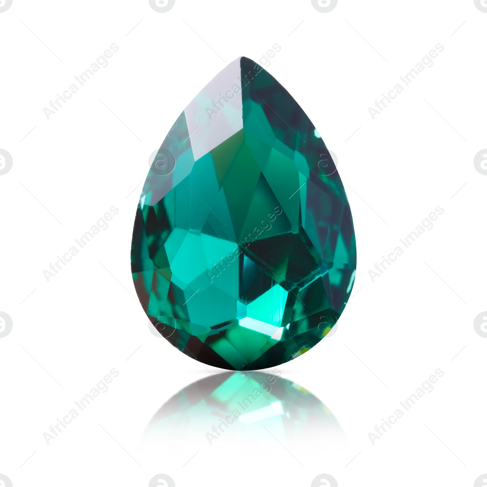 Image of One teal shiny gemstone isolated on white