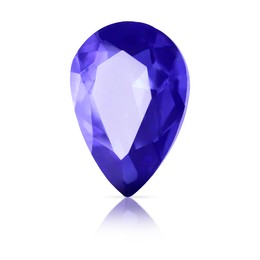 Image of One violet blue shiny gemstone isolated on white