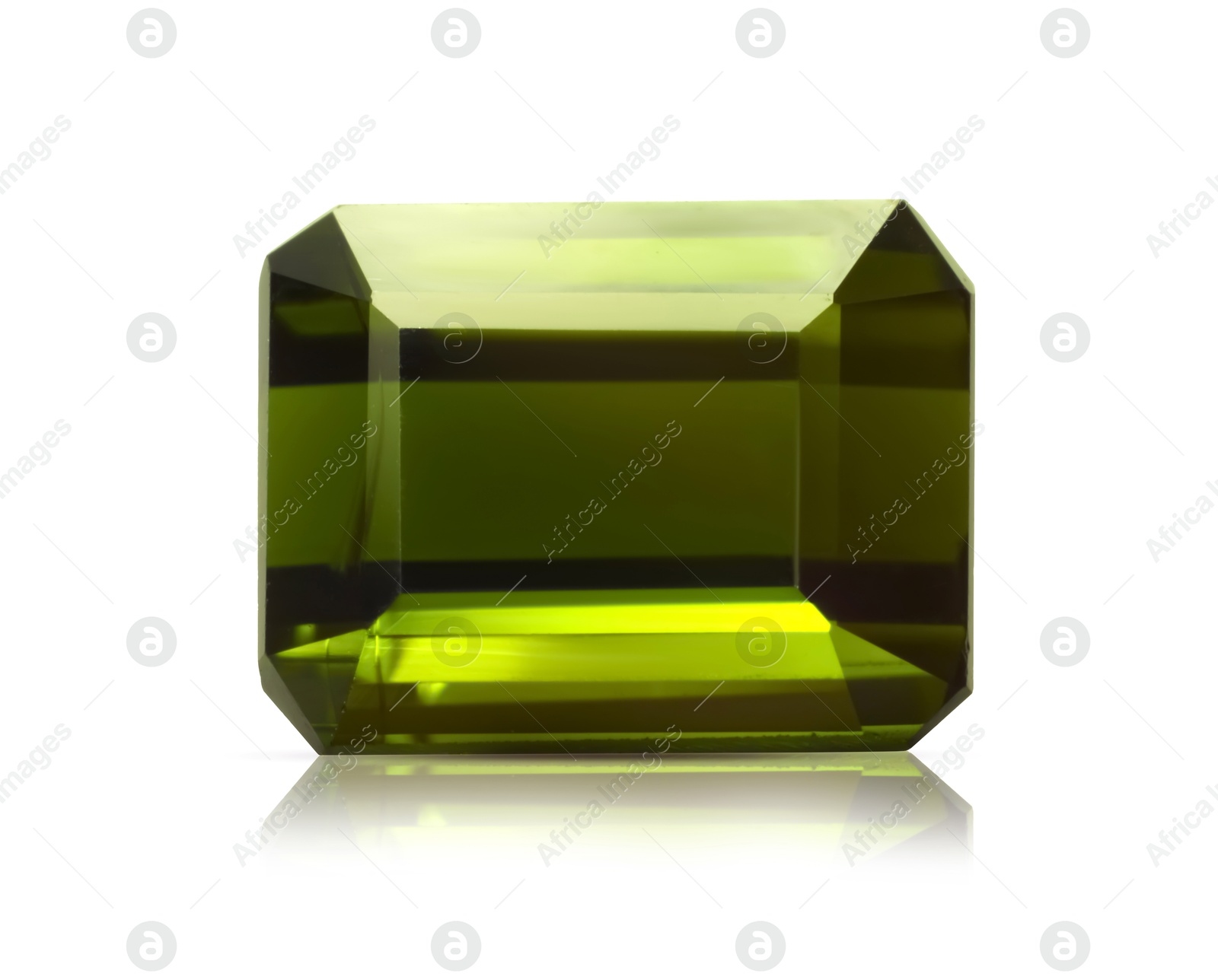 Image of One green shiny gemstone isolated on white