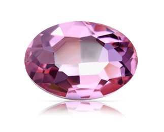 Image of One pink shiny gemstone isolated on white