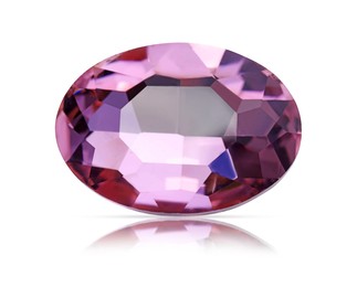 Image of One pink shiny gemstone isolated on white