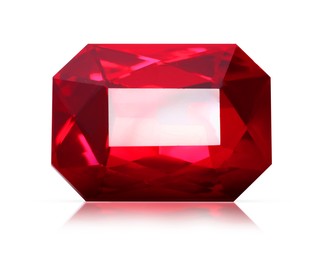 Image of One red shiny gemstone isolated on white