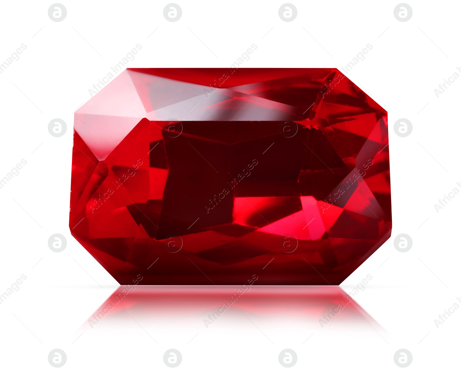 Image of One red shiny gemstone isolated on white