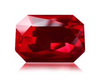 Image of One red shiny gemstone isolated on white