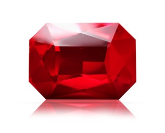 Image of One red shiny gemstone isolated on white