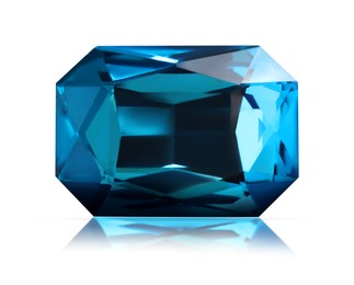 Image of One blue shiny gemstone isolated on white