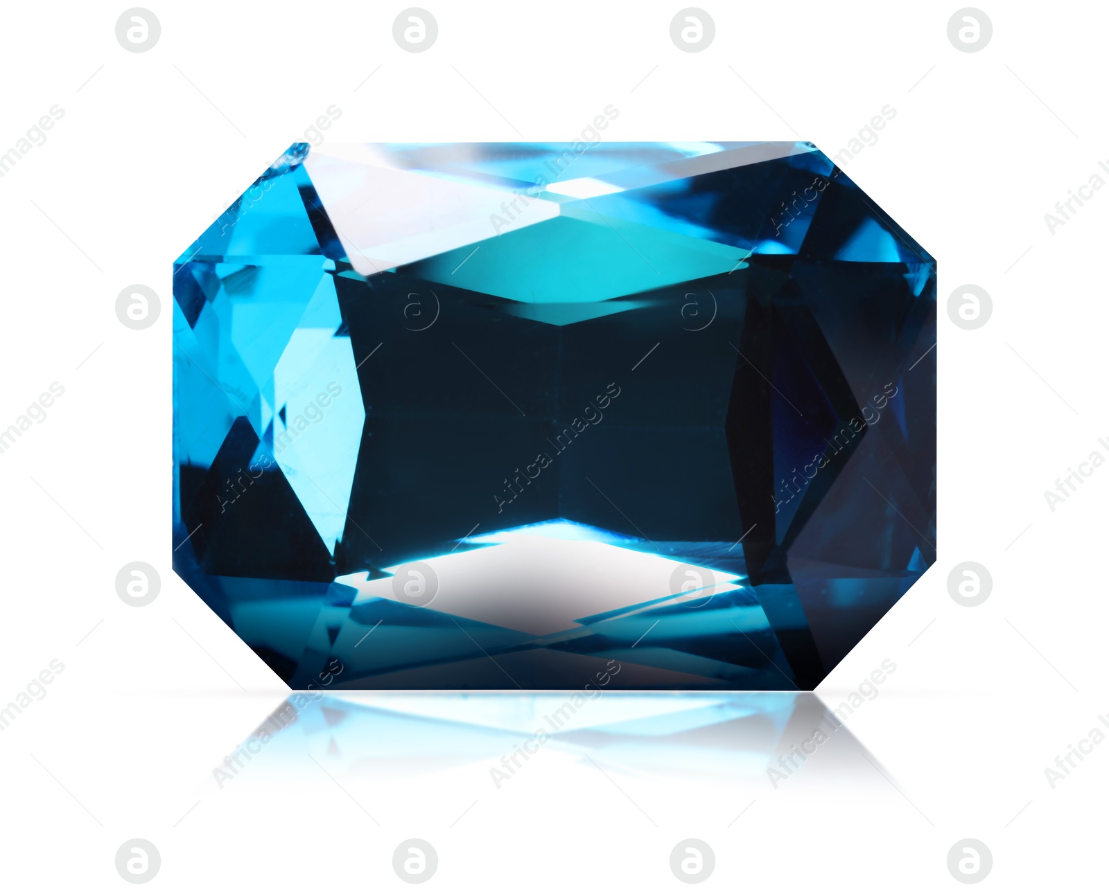 Image of One blue shiny gemstone isolated on white