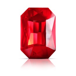 Image of One red shiny gemstone isolated on white