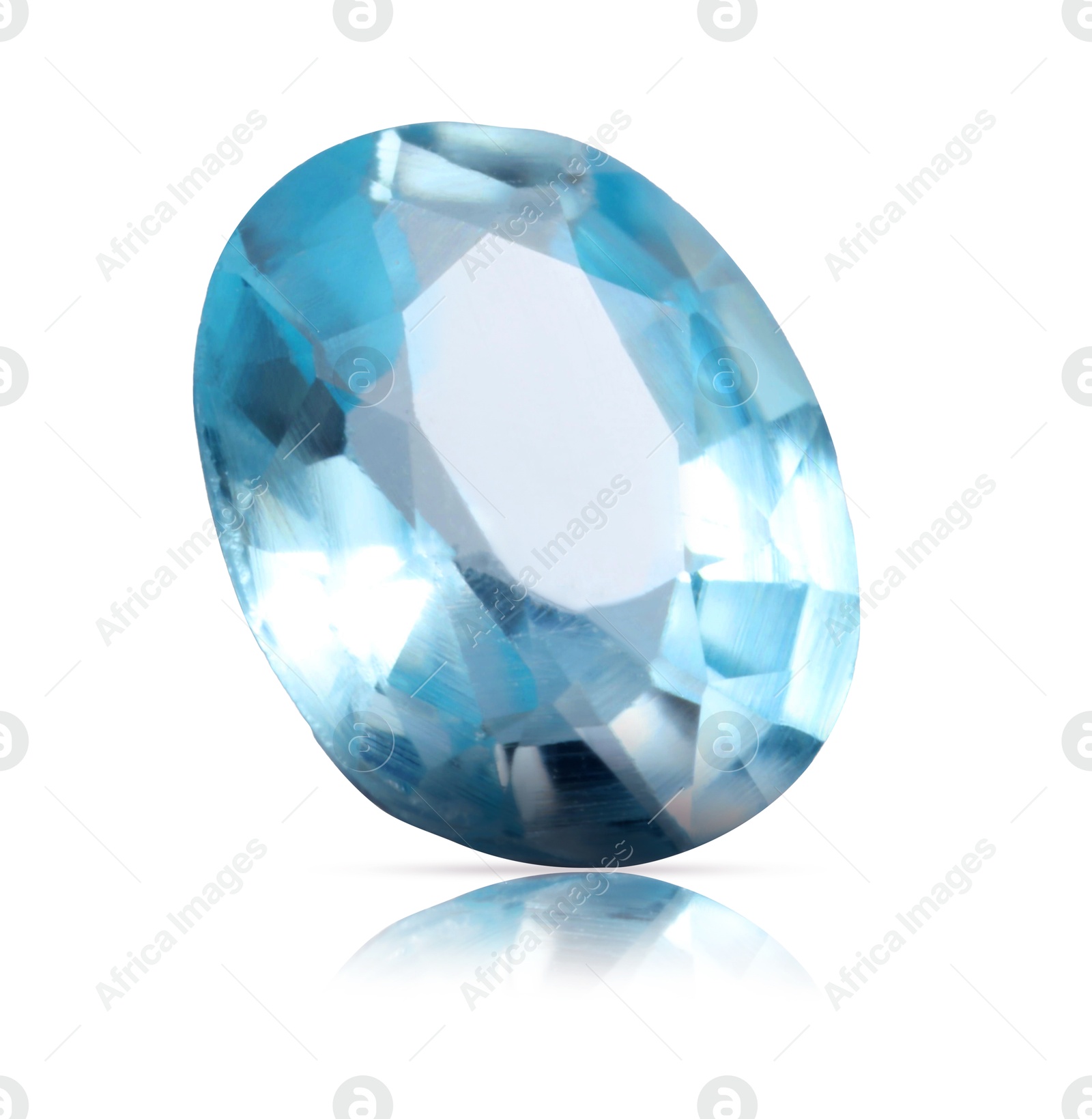 Image of One light blue shiny gemstone isolated on white