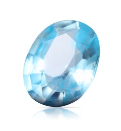 Image of One light blue shiny gemstone isolated on white