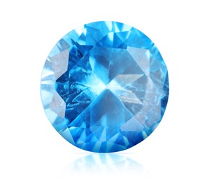 Image of One light blue shiny gemstone isolated on white