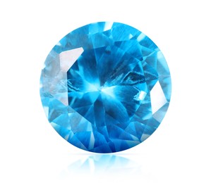 Image of One light blue shiny gemstone isolated on white