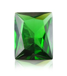 Image of One green shiny gemstone isolated on white