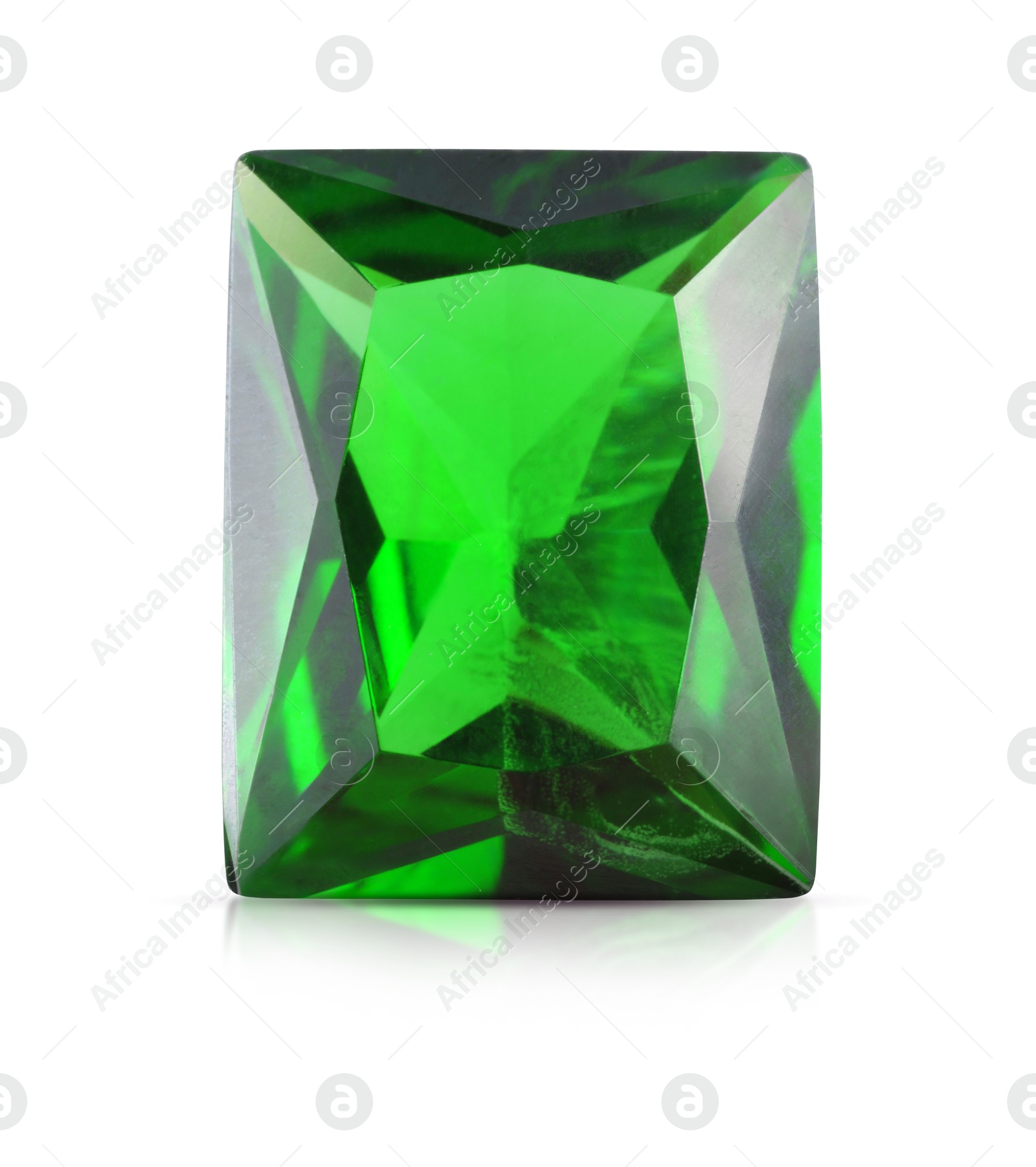 Image of One green shiny gemstone isolated on white