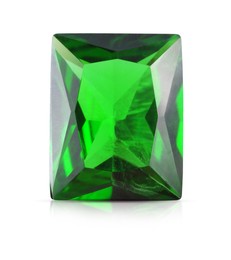 Image of One green shiny gemstone isolated on white