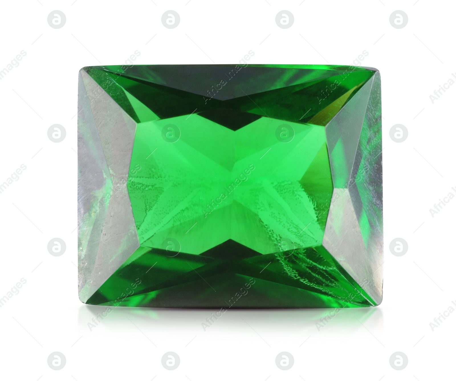 Image of One green shiny gemstone isolated on white