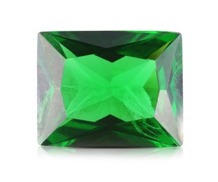 Image of One green shiny gemstone isolated on white