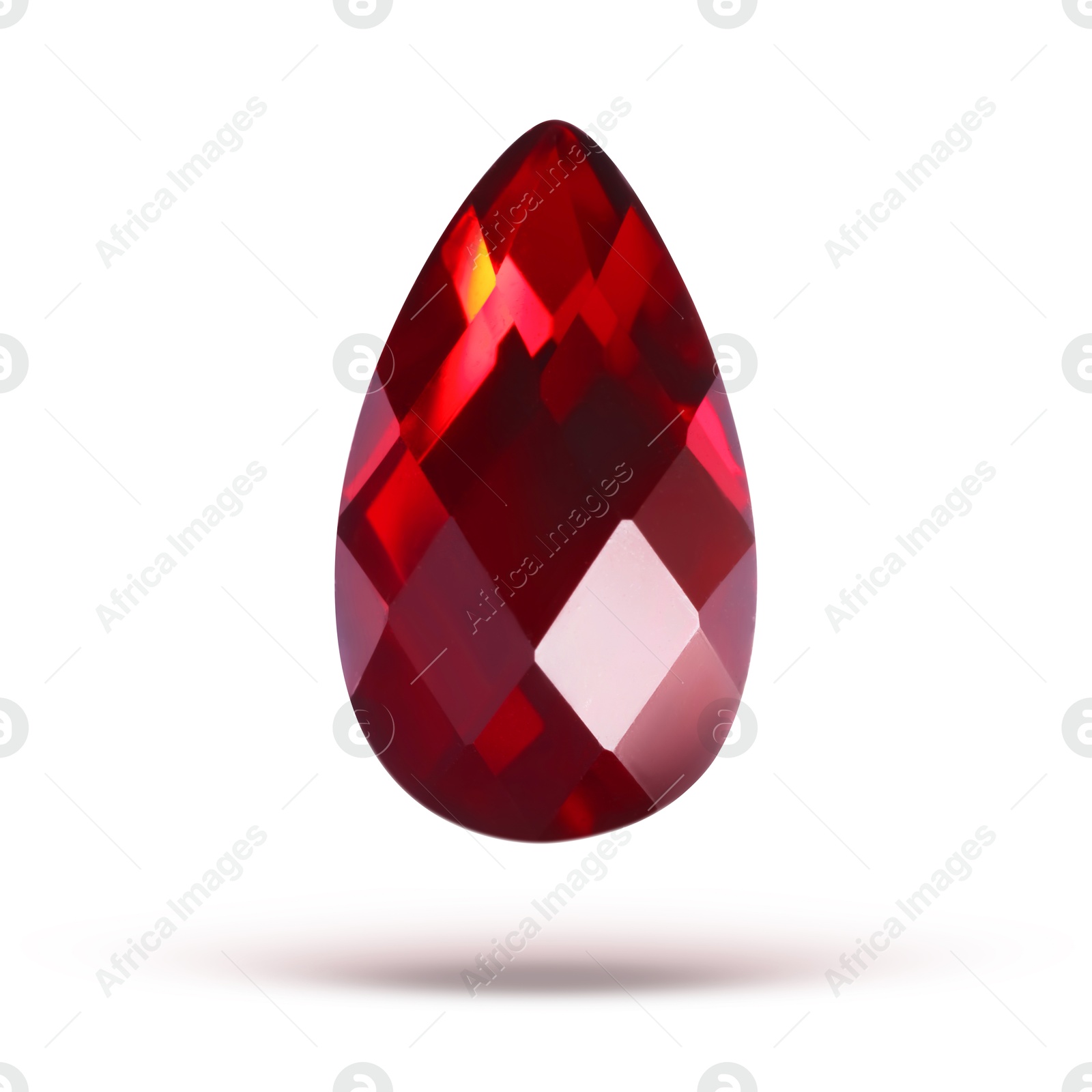 Image of Red shiny gemstone in air on white background