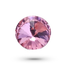 Image of Pink shiny gemstone in air on white background