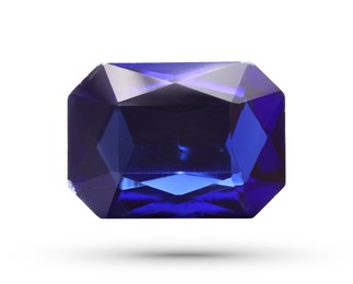 Image of One blue shiny gemstone in air on white background