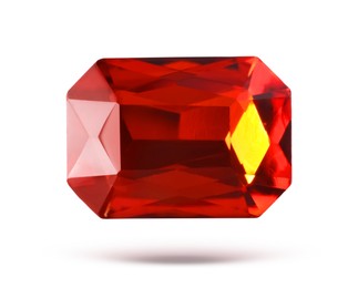 Image of Red shiny gemstone in air on white background