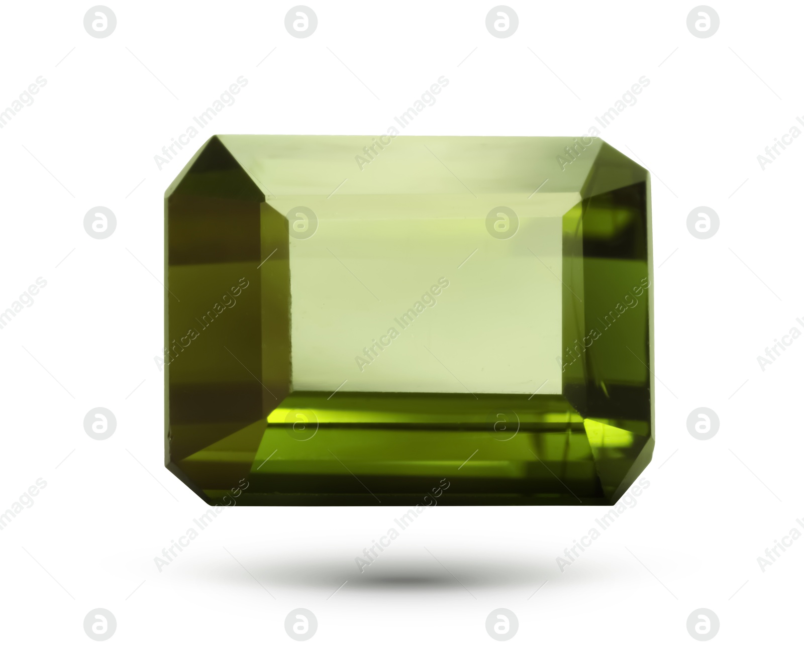 Image of One green shiny gemstone in air on white background