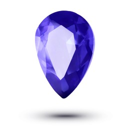 Image of One violet blue shiny gemstone in air on white background