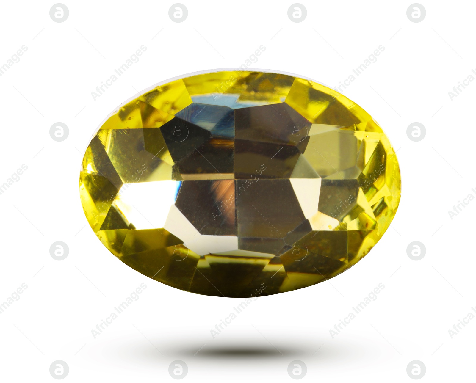 Image of Yellow shiny gemstone in air on white background